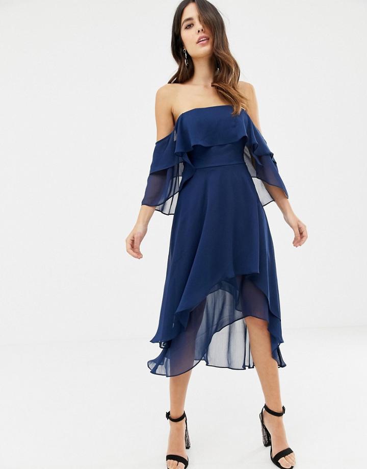 Asos Design Soft Layered Bandeau Midi Dress - Navy