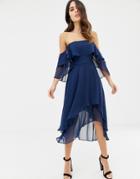 Asos Design Soft Layered Bandeau Midi Dress - Navy