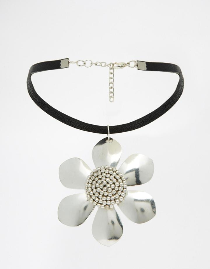 Asos Big Daisy Choker Necklace - Rhodium