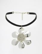 Asos Big Daisy Choker Necklace - Rhodium