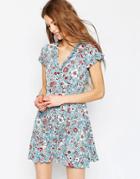 Asos Tea Dress With Ruffles In Vintage Floral Print - Multi