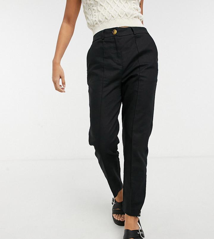Asos Design Petite Linen Cigarette Pants In Black