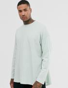 Asos Design Oversized Long Sleeve T-shirt With Extreme Side Splits In Pale Green
