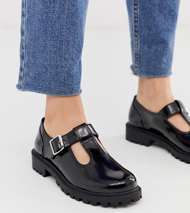 Monki Faux Leather Shoes With Buckle Detail In Black