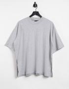 Asos Design Super Oversized T-shirt With Side Slits In Gray Heather-grey
