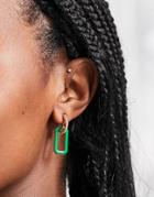 Monki Rectangle Drop Hoop Earrings In Green-silver
