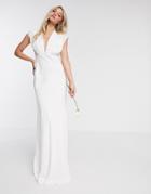 Asos Edition Rebecca Ruched Plunge Satin Wedding Dress-white