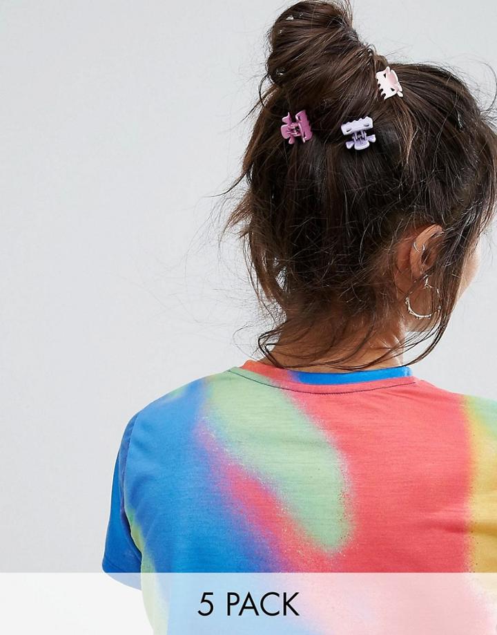 Asos Pack Of 5 Rainbow Hair Claws - Gold