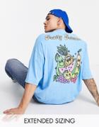 Asos Design Oversized T-shirt In Washed Blue With Cartoon Fruit Back Print