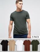 Asos 5 Pack Muscle T-shirt Save - Multi