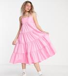 Collusion Tiered Midi Cami Dress In Pink