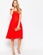 Asos Premium Pleated Cap Sleeve Midi Dress - Red