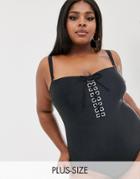 Lost Ink Eyelet Lattice Plus Size Swimsuit - Black