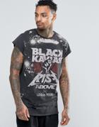 Black Kaviar Longline Sleeveless Tour T-shirt With Distressing - Black