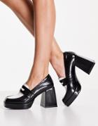 Monki Benny Heeled Loafers In Black And White