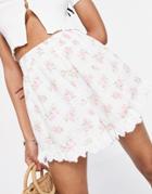 Asos Design Short With Broderie Trim In Ditsy Floral Print - Part Of A Set-multi