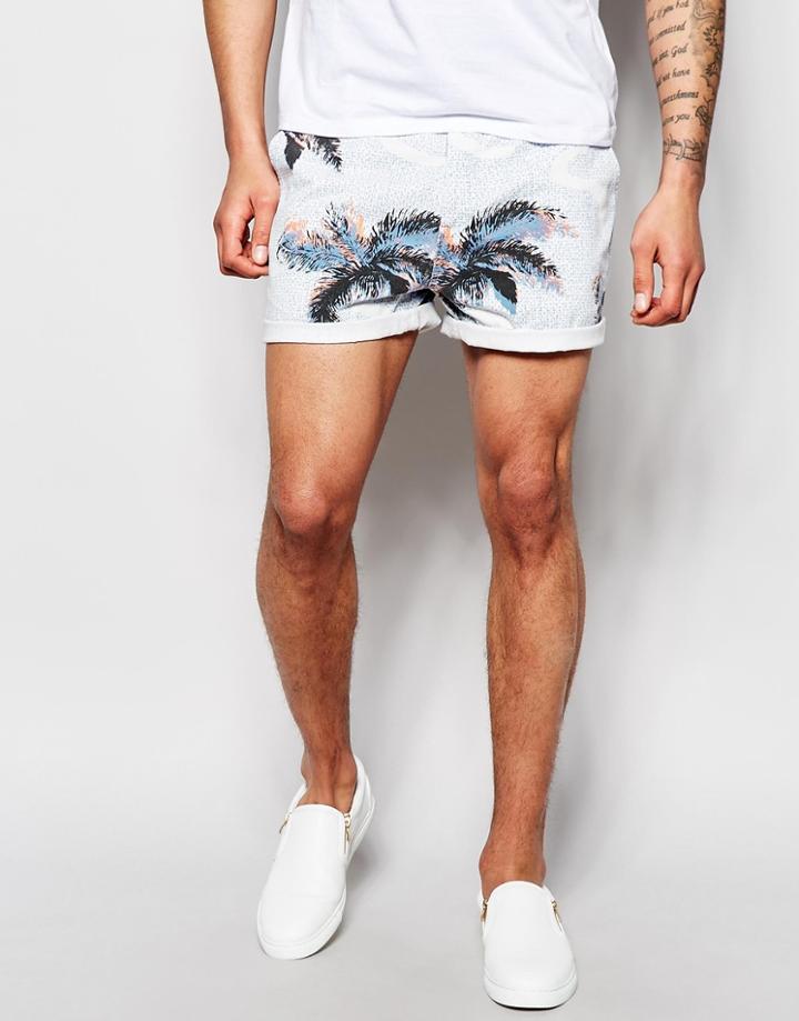 Asos Chino Shorts With Loud Print - Blue