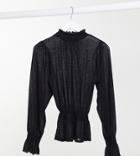 Asos Design Tall Mesh Long Sleeve Shirred Top With High Neck In Black