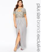 Virgos Lounge Plus Helena Embellished Sweetheart Top Maxi Dress With Thigh Split - Gray