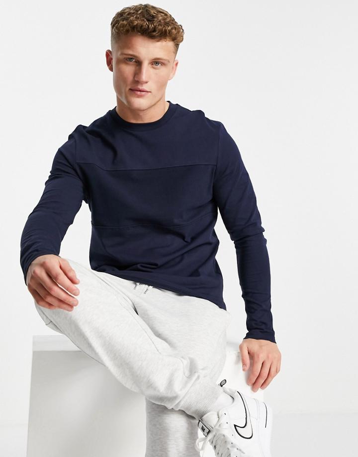 Asos Design Long Sleeve T-shirt With Cut And Sew Panels In Navy-blues