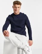 Asos Design Long Sleeve T-shirt With Cut And Sew Panels In Navy-blues