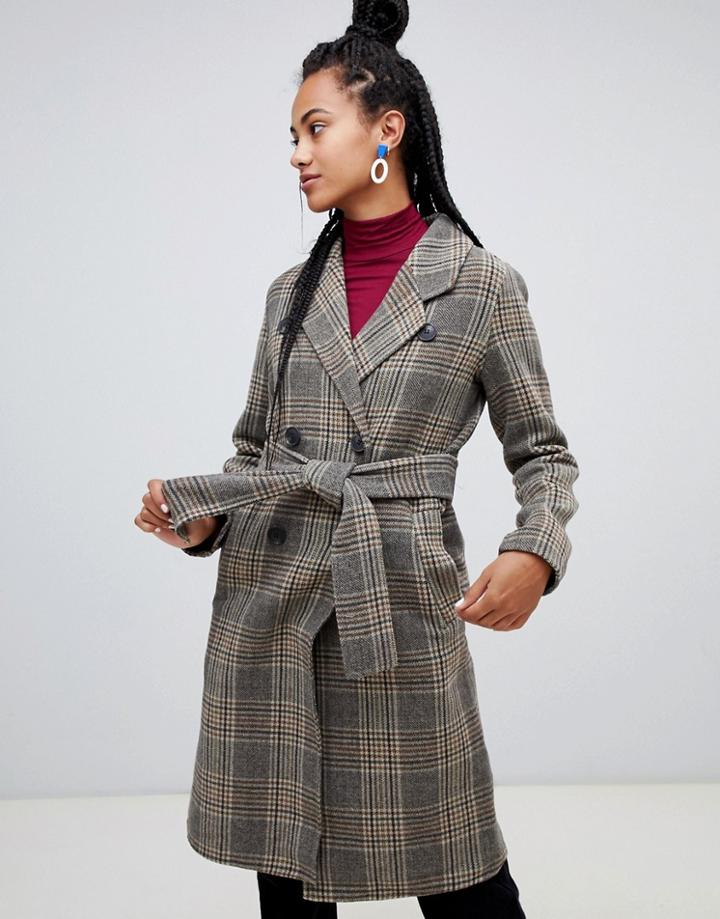 Mango Check Tie Wasit Clean Coat In Brown - Brown