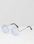 7x Round Glasses Blue Lens - Silver