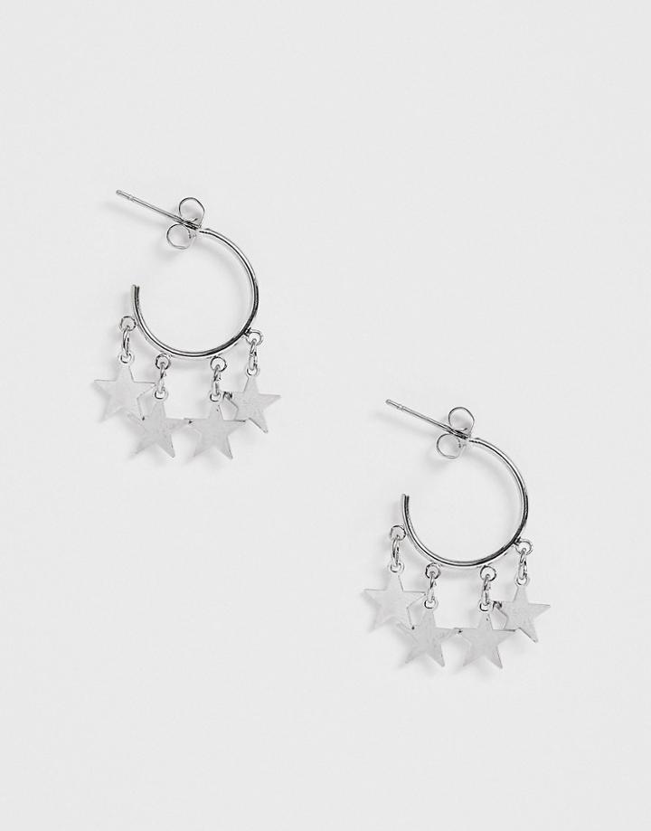 Pieces Mini Hoops With Star Drops In Silver - Silver