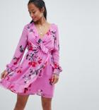 Vero Moda Petite Floral Wrap Dress In Pink - Multi