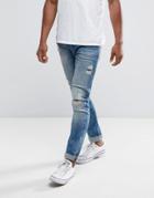 Only & Sons Slim Fit Jeans With Rip Repair Bleach Wash - Blue