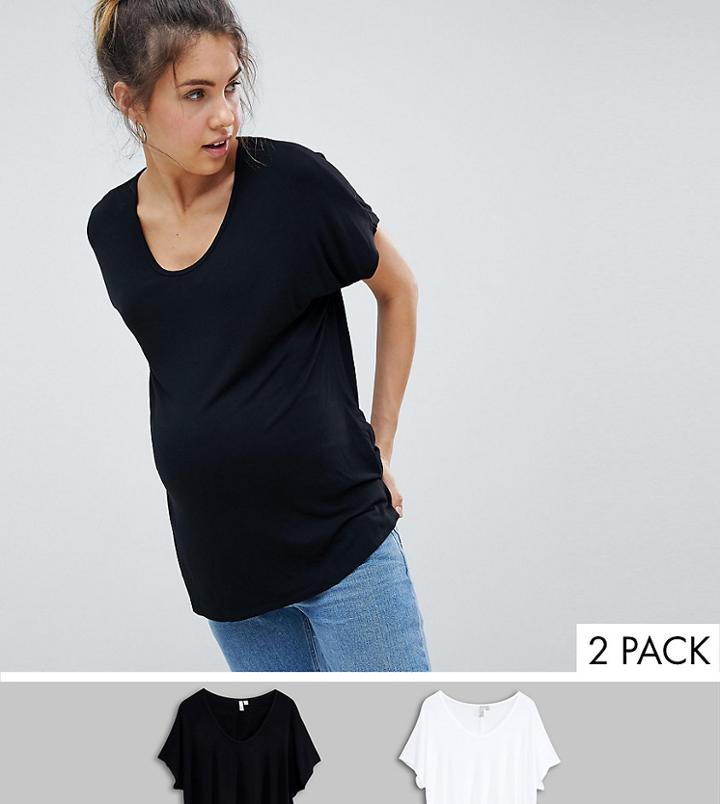 Asos Design Maternity T-shirt With Drapey Batwing Sleeve 2 Pack - Multi