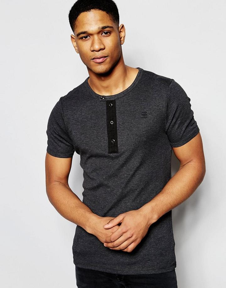 G-star T-shirt Ramic Grandad Fabric Placket In Black - Black