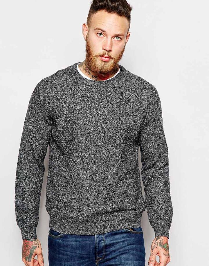 Ted Baker Salt & Pepper Textured Knitted Crew Neck Sweater - Charcoal
