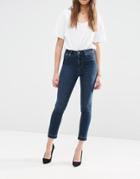 Asos Farleigh High Waist Slim Mom Jean In Drew Wash With Let Down Hem - Drew Blue Wash