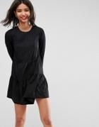 Asos Pleated Front Tiered Hem Shift Mini Dress - Black