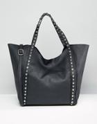 Yoki Fashion Studded Shopper Tote Bag - Black