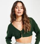 M Lounge Crop Cardigan With Tie Front - Part Of A Set-green