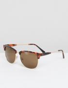 Asos Retro Sunglasses In Tort With Temple Detail - Brown