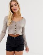 Asos Design Fine Knit Cardigan With Ruffle Detail-stone