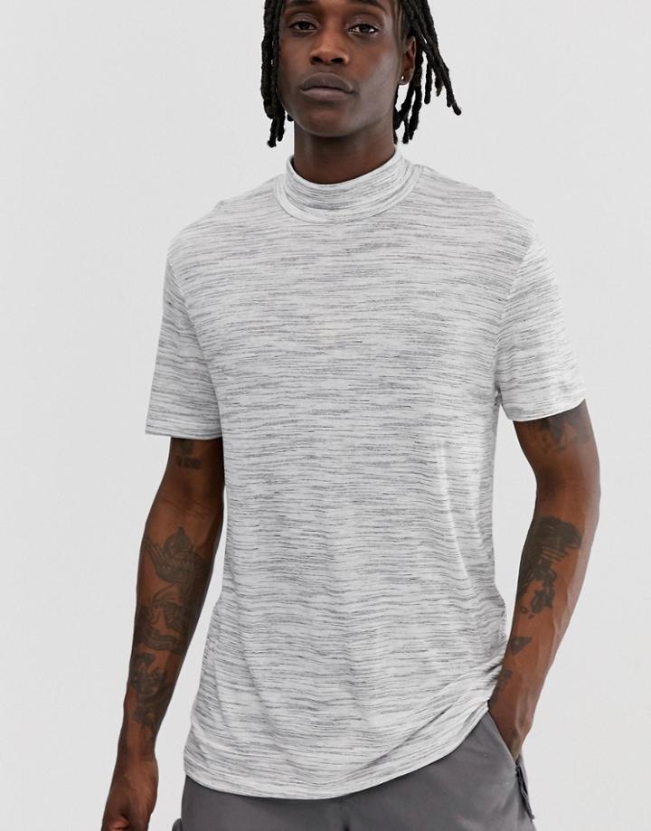 Asos Design T-shirt With Long Neck In Gray Inject Fabric - Black