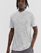 Asos Design T-shirt With Long Neck In Gray Inject Fabric - Black