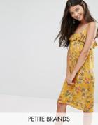 Yumi Petite Cami Dress With Frill Top - Yellow