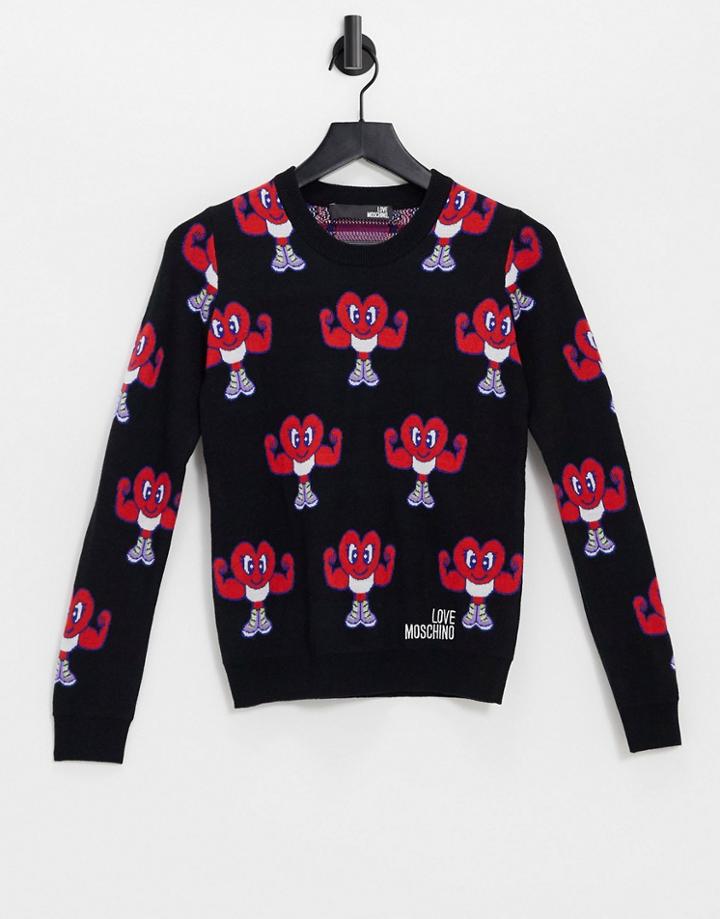 Love Moschino Maglia Print Sweatshirt In Black
