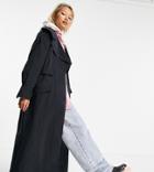 Collusion Maxi Trench Coat In Navy-blues