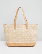 Pia Rossino Polka Dot Straw Beach Tote Bag - Beige