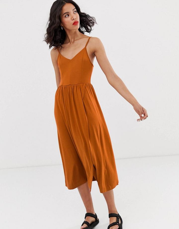 Monki Wrap Front Cami Dress In Rust-red