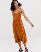 Monki Wrap Front Cami Dress In Rust-red