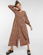 Asos Design Shirred Bodice V-neck Jumpsuit In Animal Print-multi