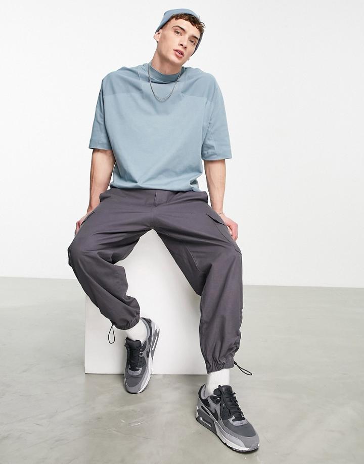 Asos Design Oversized Cut And Sew T-shirt With High Neck In Blue