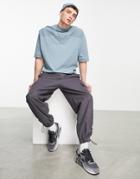 Asos Design Oversized Cut And Sew T-shirt With High Neck In Blue